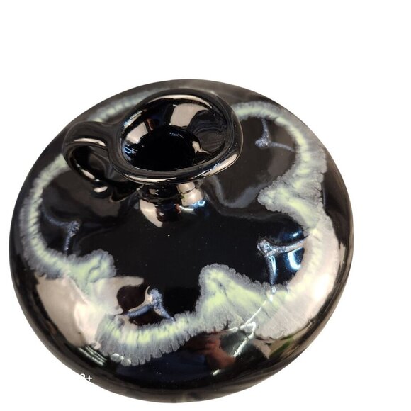 Royal Haeger Black Drip Ceramic Pitcher With Abstract Green Glaze Design - Picture 7 of 10